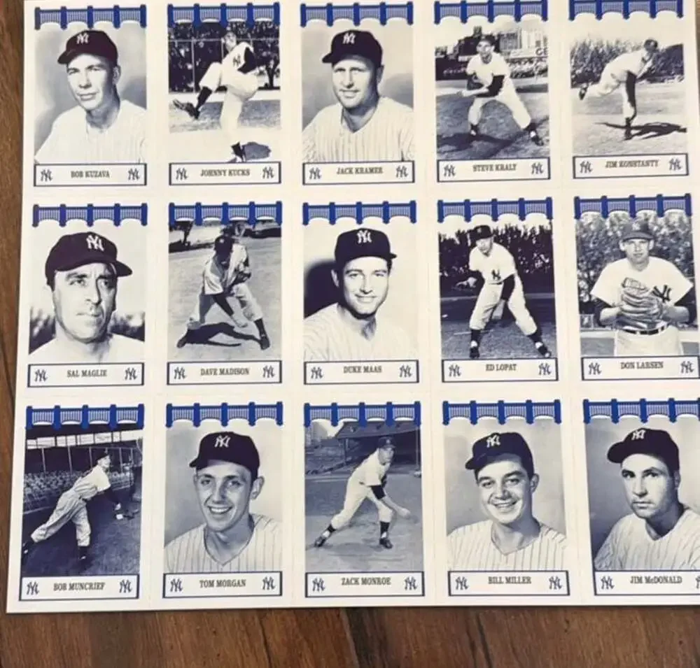 1991 Nobody Beats The Wiz New York Yankees of the 50's Complete Uncut Card Sheet